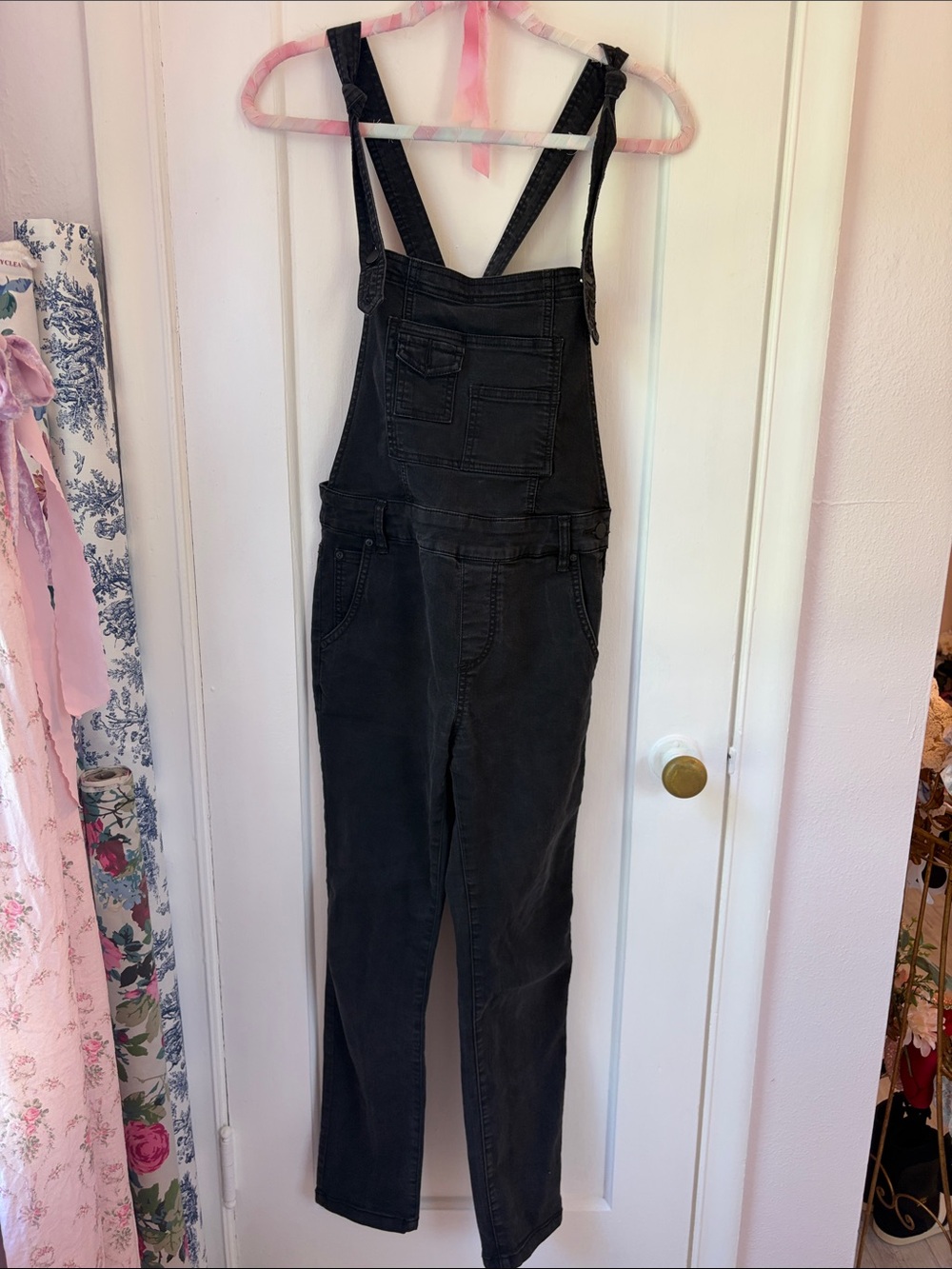 Free People Black Denim Overalls